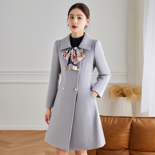 灰色冬季加厚女大衣中长款女士毛呢外套售楼处工作服物业前台客服