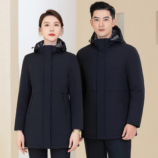 冬季加厚保暖羽绒服中长款男女同款职业装商务正装棉服外套工作服