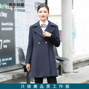 物业客服冬季女士呢子大衣中长款加厚毛呢外套风衣前台售楼处经理