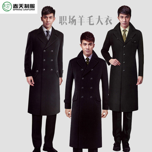酒店礼宾行李员售楼处物业保安男大衣工作服冬季 黑色羊毛呢子外套