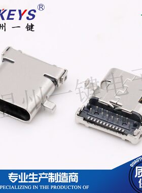3.1 USB type C 24P 沉板式前插后贴母座 板端 单层 长体10.00