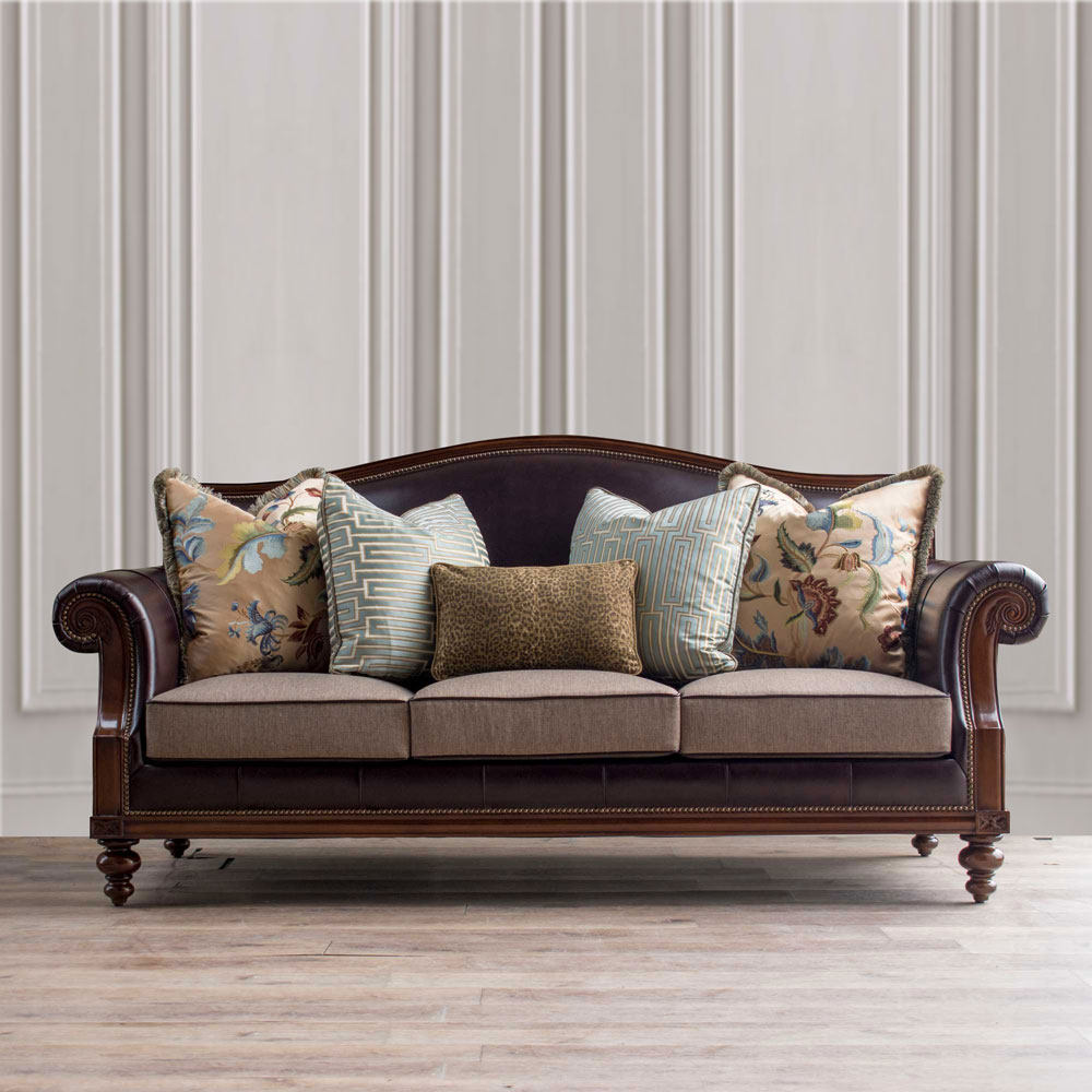 古典美式豪华客厅高级皮布牛皮真皮321全套别墅胡桃实木沙发定制