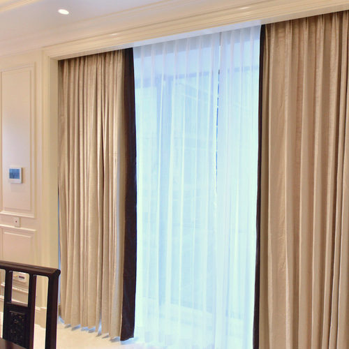 圣奇尼后现代素净色意大利丝绒轻奢撞色拼接窗帘定做订做简约布艺