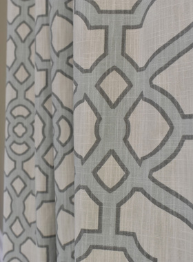 圣奇尼 美国进口面料PK Lifestyle全棉几何纹水蓝色客厅窗帘定制