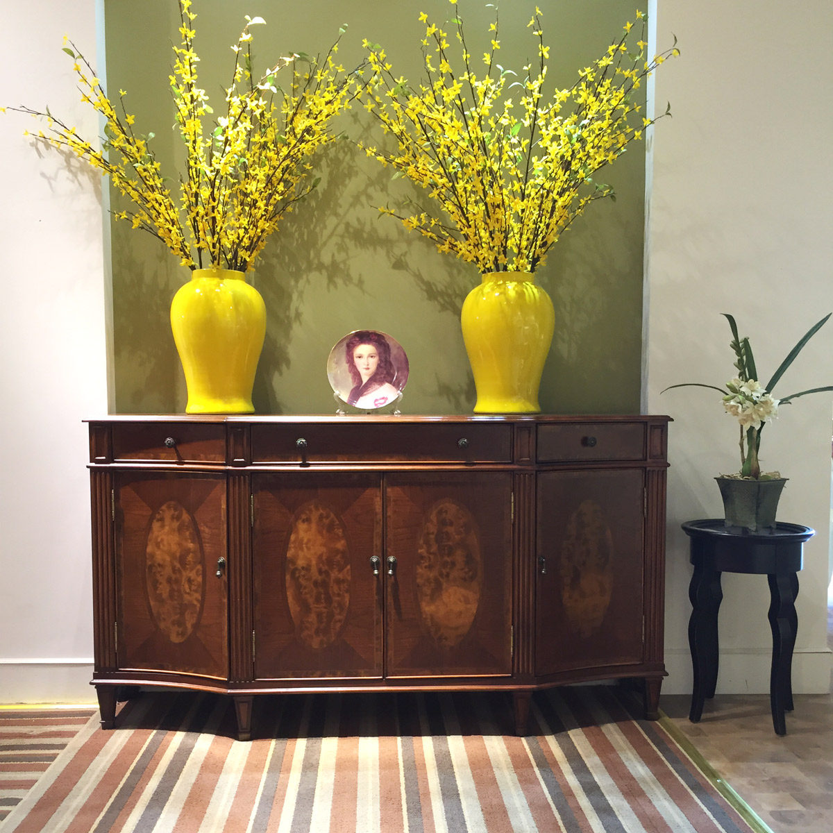 美式复古树瘤饰面多边形边柜别墅大厅装饰柜玄关柜餐边柜门厅柜