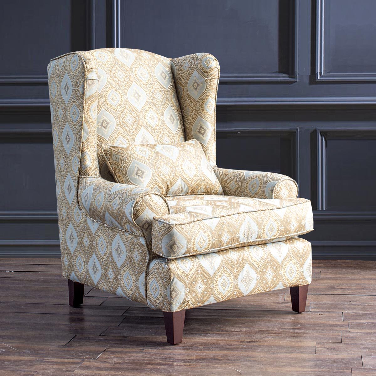 圣奇尼蓝色经典美式老虎椅高背布艺单人沙发田园脚凳老虎凳脚踏