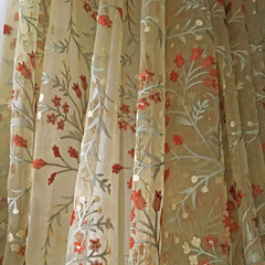 美式田园清新高档绣花窗纱纱帘窗帘客厅卧室飘窗花卉小红花欧根纱