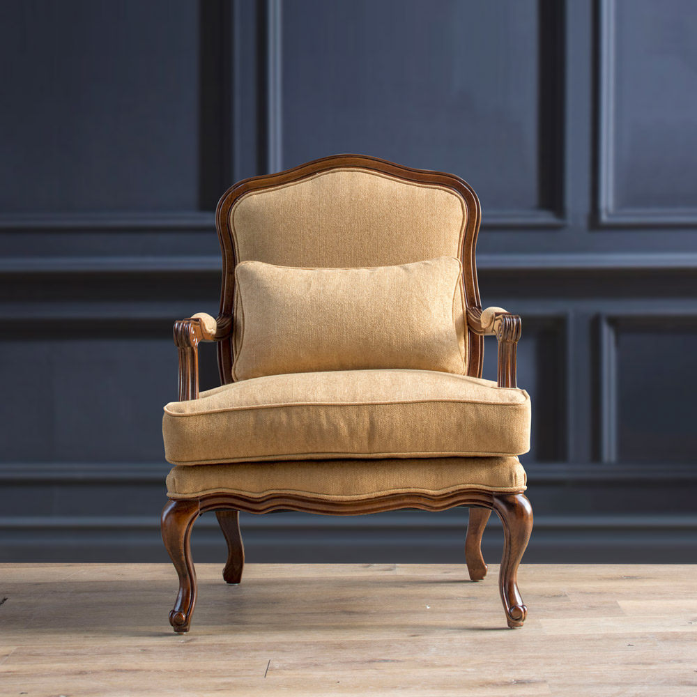 圣奇尼美式单人椅老虎椅沙发布艺蜂蜜色客厅卧室书房实木扶手椅