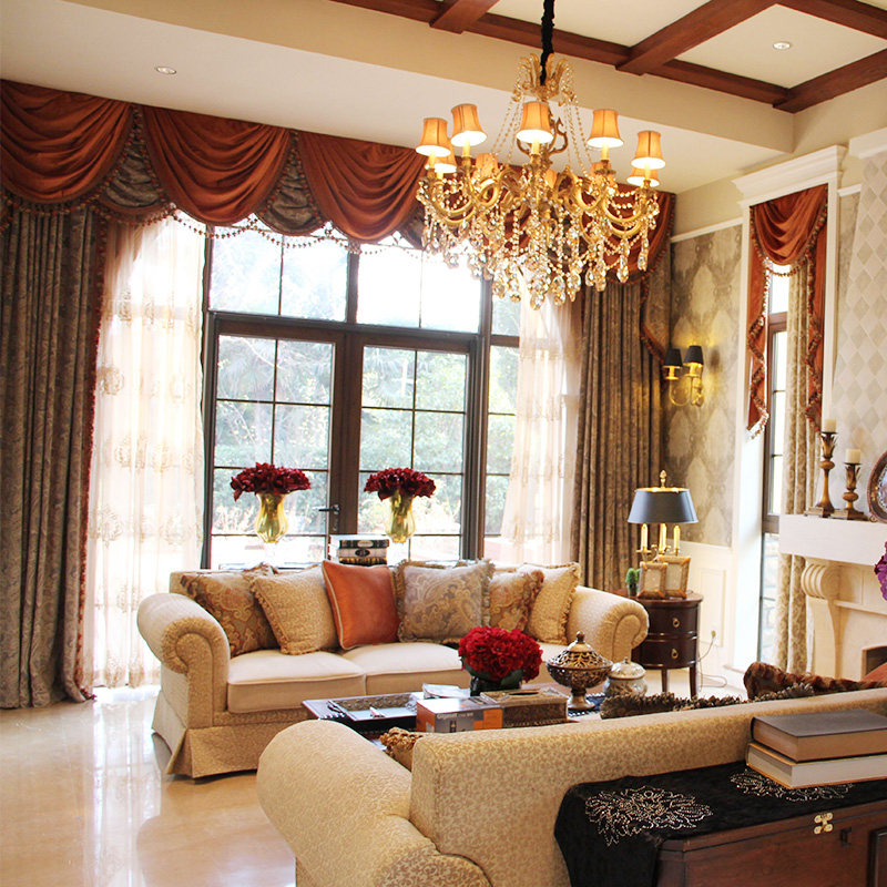 切尔西美式窗帘客厅复古美高档奢华大气高窗别墅欧式豪华成品落地