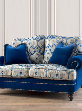 美式轻奢丝绒新古典高精密进口布艺羽绒软双人客厅沙发3+2+1蓝色