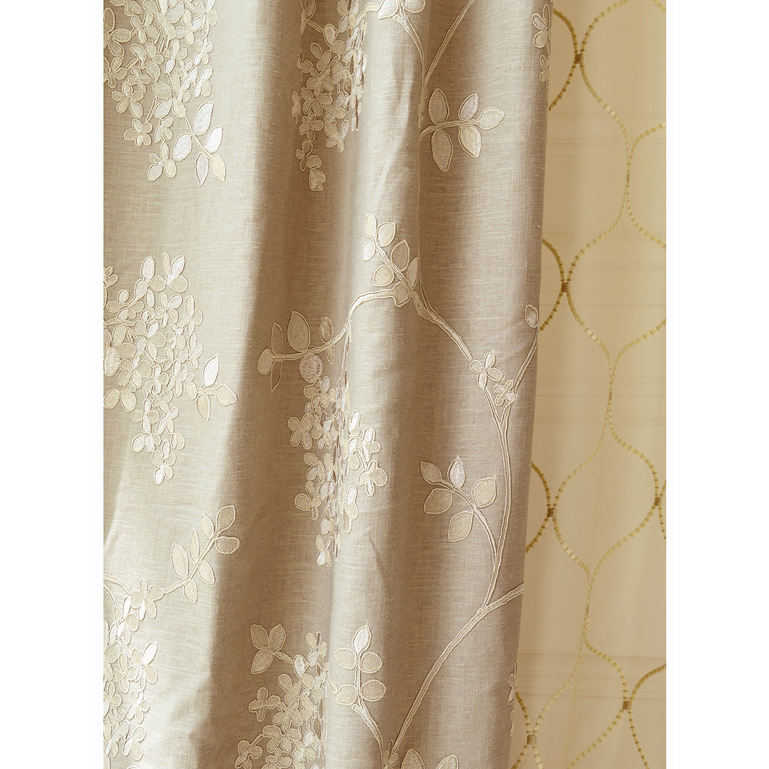 艾可aico美式窗帘绣花条纹刺绣大菱形客厅落地日式种植园亚麻加工