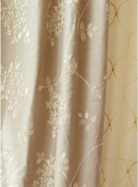 艾可Aico美式窗帘绣花条纹刺绣大菱形客厅落地日式种植园亚麻加工