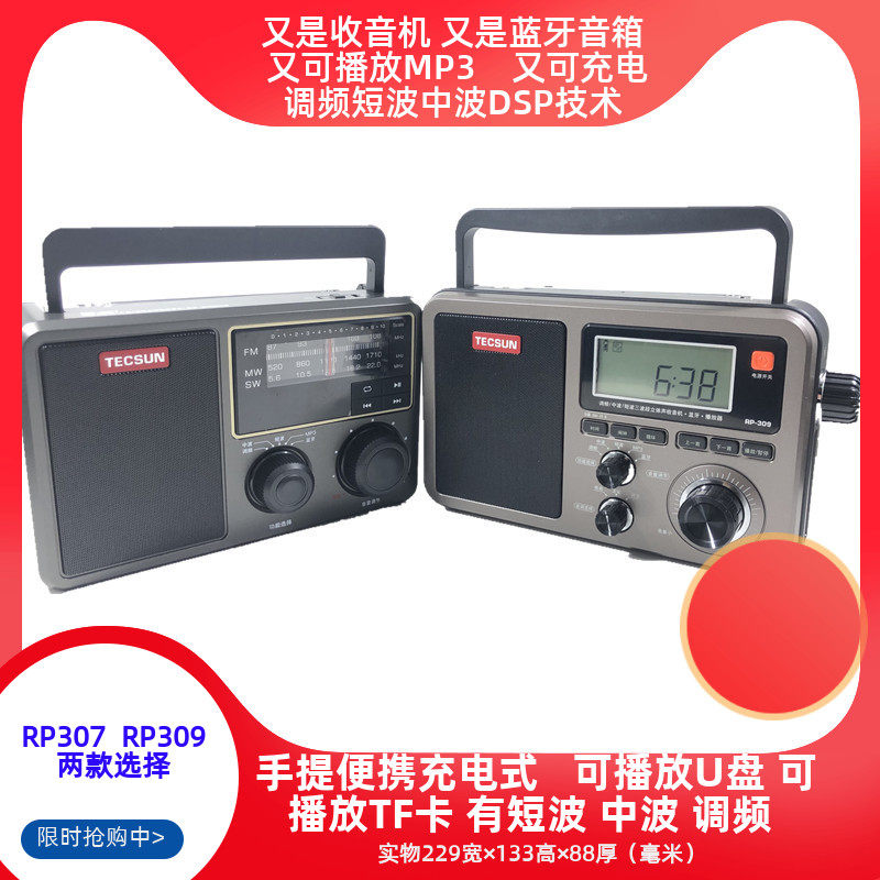 Tecsun/德生RP-309可充电播放U盘TF卡MP3蓝牙音箱数码播放器调频