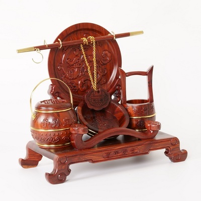 红木子孙桶结婚用品摆件