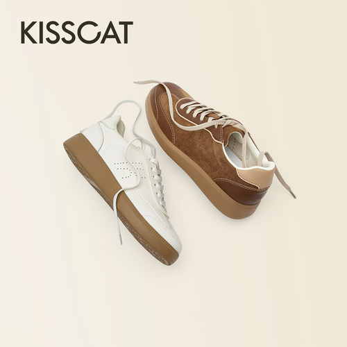 KISSCAT接吻猫[软糖]复古德训鞋26早秋新品显瘦通勤休闲板鞋