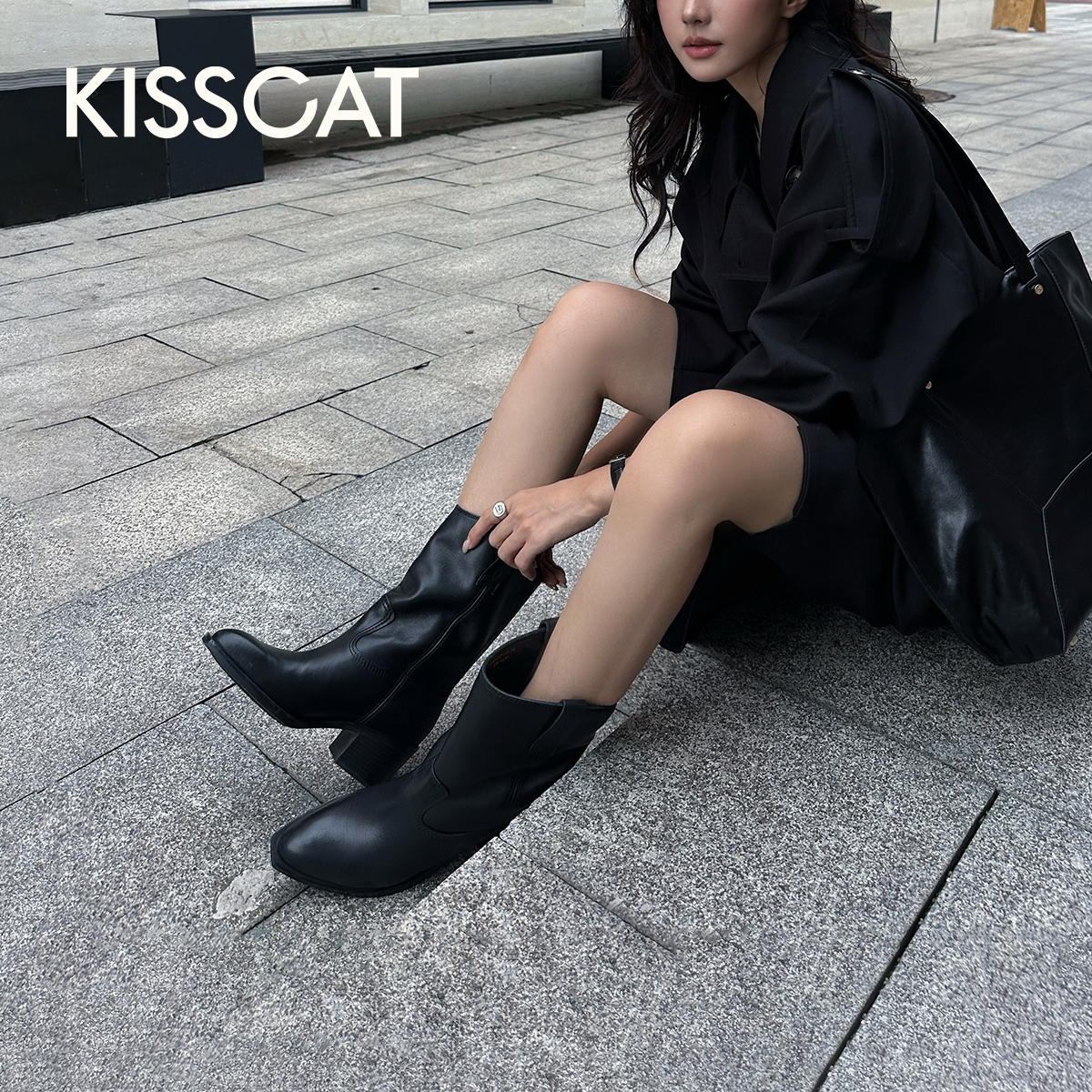 【好物体验专享】接吻猫[66号公路]西部靴25秋新复古棕色牛仔靴