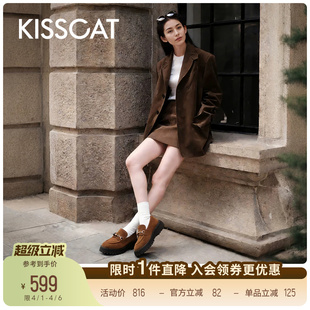 KISSCAT接吻猫26春新经典 通勤复古乐福鞋 舒适小皮鞋 女 厚底乐福鞋