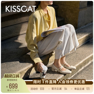 小高跟鞋 KISSCAT接吻猫 法式 条带玛丽珍鞋 金币玛丽珍 26新单鞋