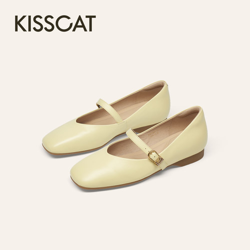 KISSCAT接吻猫26新平底舒适不累脚一字带玛丽珍芭蕾方头单鞋