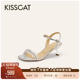 KISSCAT接吻猫 女 舒适绝美不累脚一字带凉高跟鞋 夏日海边 凉鞋
