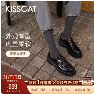 [董璇/毛晓彤同款]KISSCAT接吻猫[小D扣]孟克鞋增高黑色乐福鞋
