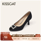 黑色高跟鞋 KISSCAT接吻猫 女细跟 26春新法式 气质单鞋 银锭 鱼嘴鞋