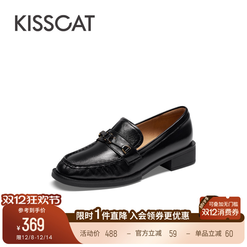 接吻猫低跟乐福鞋休闲气质