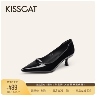 黑色高跟鞋 女 25新尖頭不累腳單鞋 荊棘玫瑰 清倉 KISSCAT接吻貓