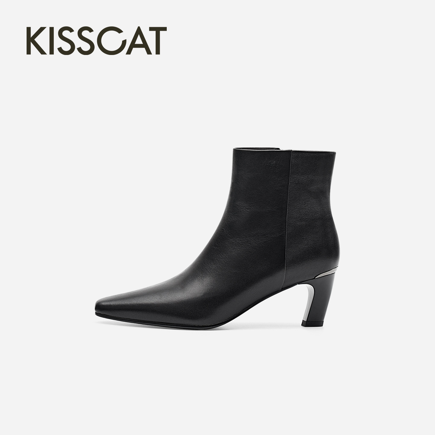 KISSCAT接吻猫[通勤搭子]简约短靴2026秋冬新品小方头瘦瘦靴