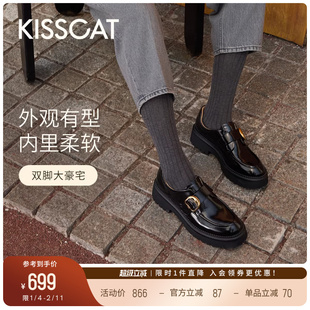 [董璇/毛晓彤同款]KISSCAT接吻猫[小D扣]孟克鞋增高黑色乐福鞋