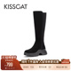 KISSCAT接吻猫 漫画腿 骑士靴黑色弹力瘦瘦靴绒面圆头长筒高靴女