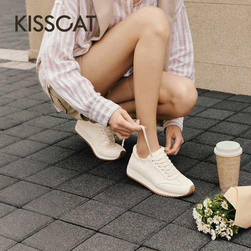 KISSCAT接吻猫26新复古超软皮质德训鞋阿甘鞋舒适真皮休闲鞋女