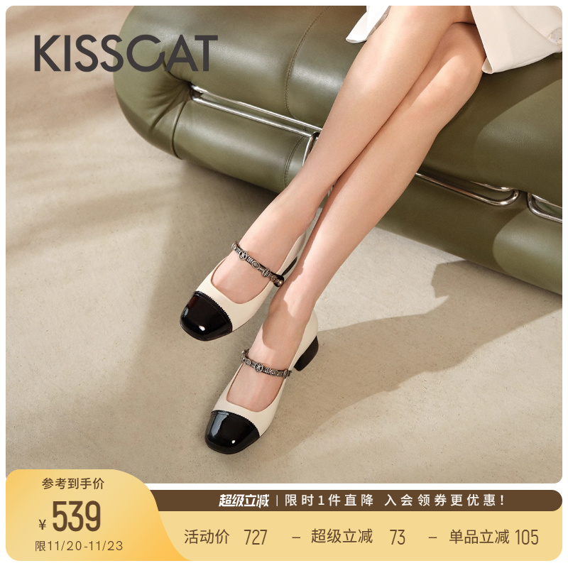 接吻猫复古法式玛丽珍鞋