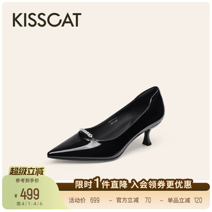 KISSCAT接吻猫 舒适尖头不累脚单鞋 通勤黑色高跟鞋 女 荆棘玫瑰