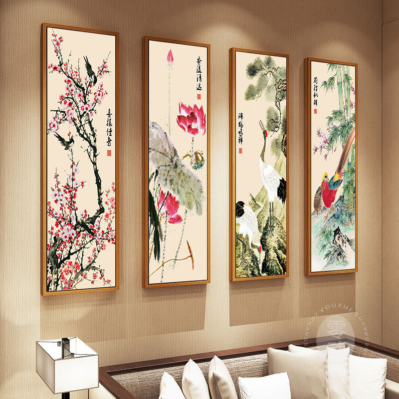 金玉满堂四联画十字绣中国风古典画2024新款客厅线绣大幅风景画