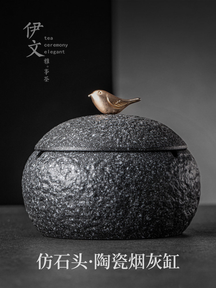 采购产品有盖石釉烟灰缸,防风,高端办公客厅创意饰品,防风烟灰