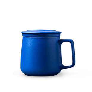 克莱因蓝马克杯带盖陶瓷过滤茶杯茶水分离女办公家用泡茶水杯杯子