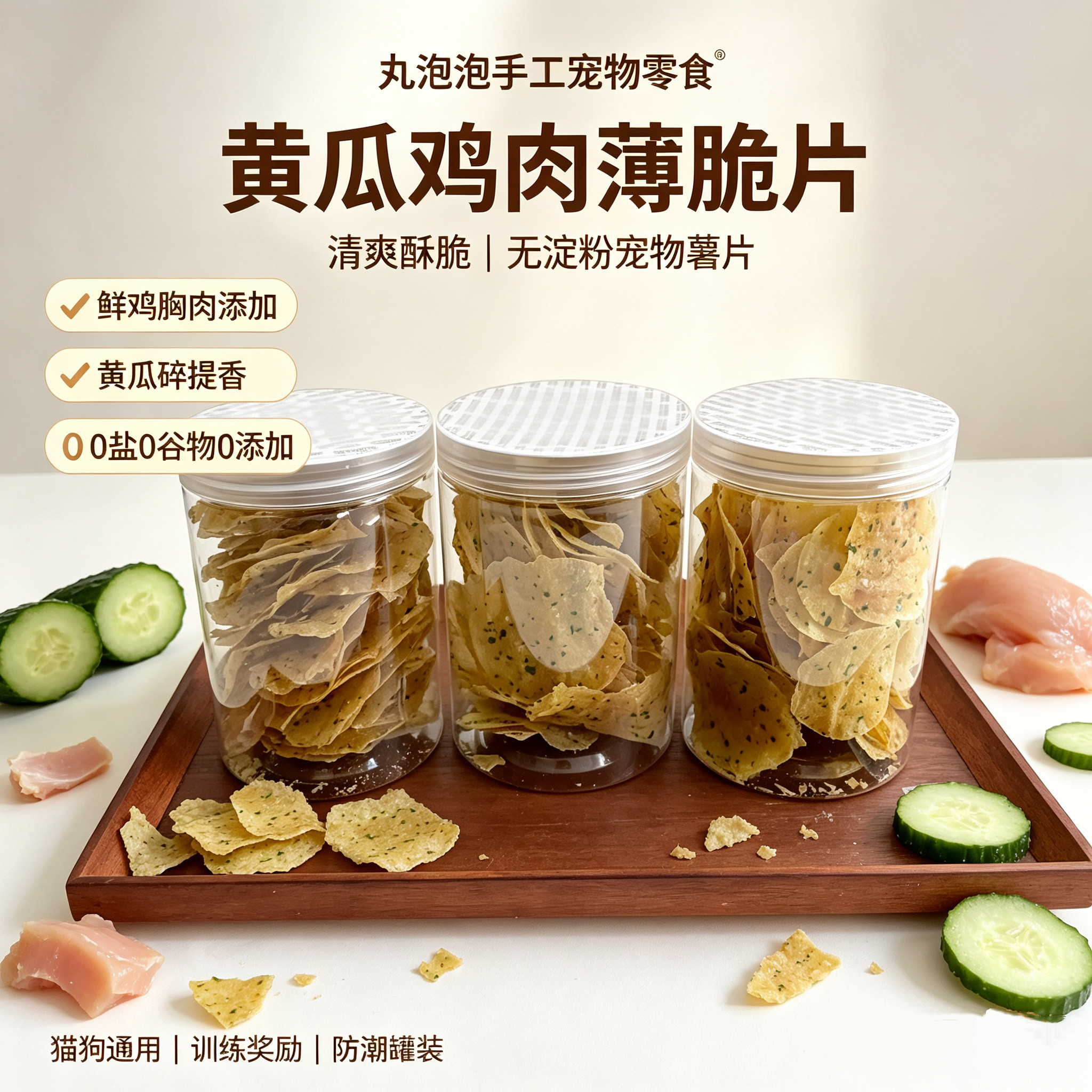 自制宠物零食磨牙黄瓜鸡肉薄脆片狗风干零食/肉干/肉