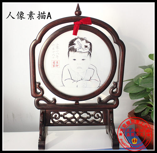 胎毛绣人像绣爱贝家婴儿纪念真人照片纯手工苏绣胎发锈人像素描绣