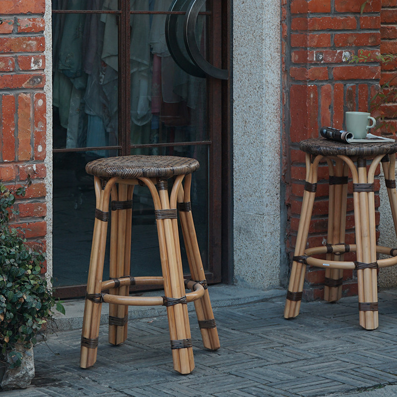 民宿高脚凳吧凳家用实木高凳子酒吧吧台凳前台吧台椅天然藤编圆凳,住宅家具,高脚凳,淘宝优惠券,粉丝福利购,淘宝优惠卷