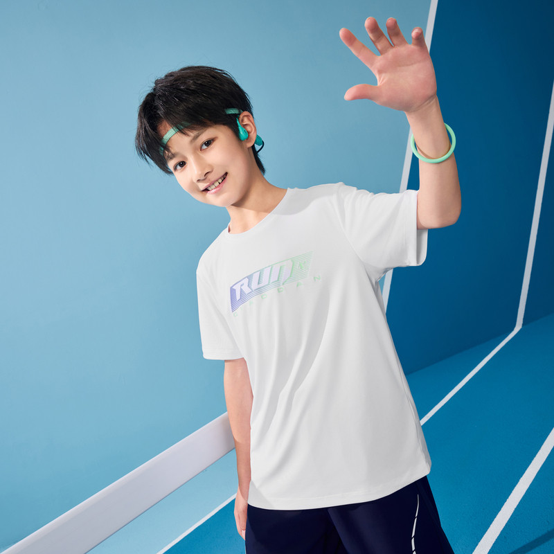 乔丹童装儿童短袖T恤衫男童运动夏装2026新款大童速干衣白色半袖