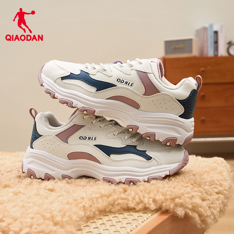 乔丹老爹鞋女冬季革面防水鞋子加绒保暖运动鞋女鞋厚底增高休闲鞋