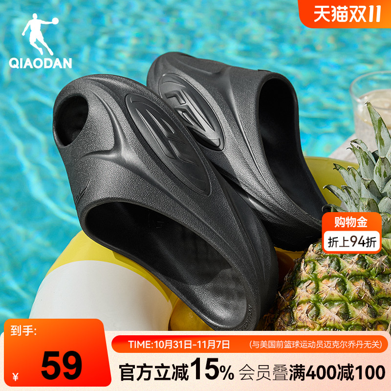 FE拖鞋|乔丹黑色透气外穿沙滩凉拖户外软底篮球运动恢复拖鞋男女