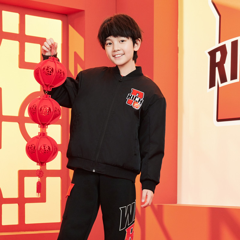 乔丹儿童棉服春款2026新款马年本命年连帽外套男童拜年服运动外套