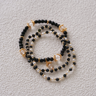 独特设计感轻奢黑色碧玺手串多层弹力绳串珠高级感新中式手链新款