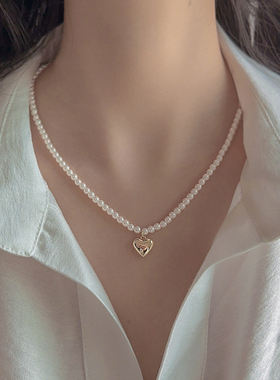 高级感爱心小米粒珍珠项链设计链