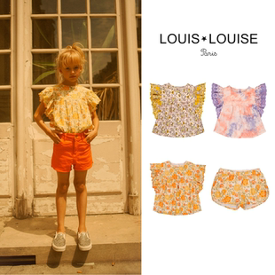 现货 法国 Louis Louise 23ss 女童法式轻奢小飞袖碎花短袖短裤子