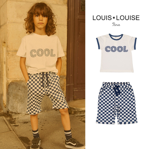 时髦清凉撞色T恤法式格子中裤子