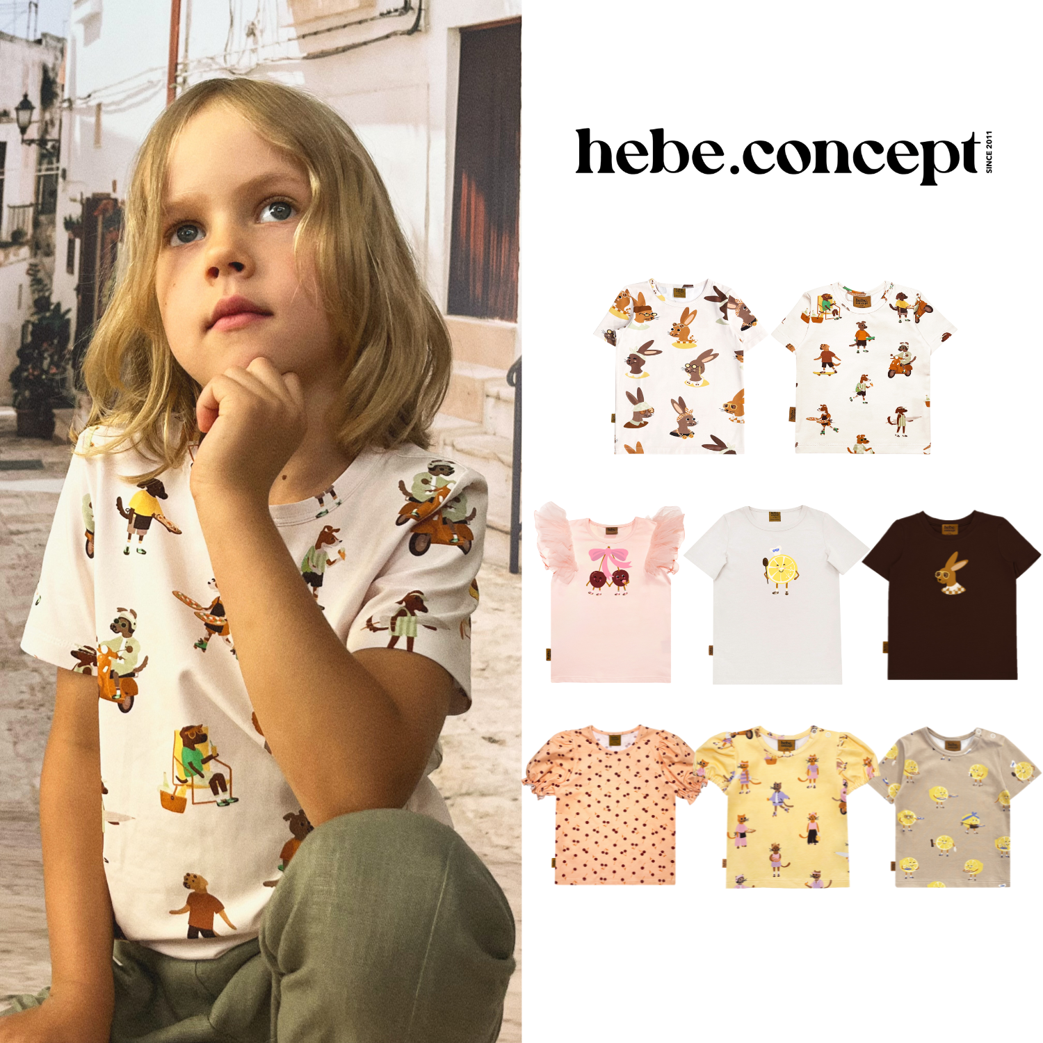 现货 hebe 25ss春夏儿童新款 时尚舒适亲肤百搭可爱印花短袖T恤