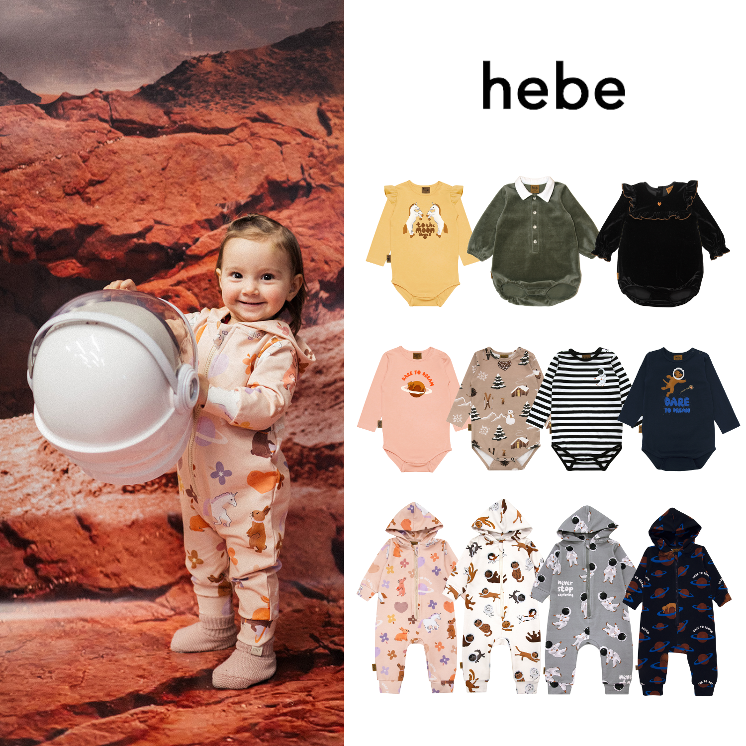 现货 24AW hebe 秋冬婴童可爱亲肤柔软保暖长袖包屁连体衣